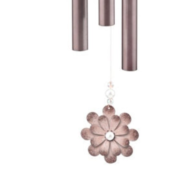 Large Bronze Wind Chime with Pink Flower NEW - Picture 3 of 3